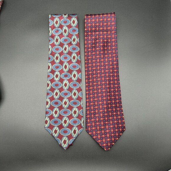Lot of 5 Men's Neck Ties Shades of Red 55-57" Long 3.5-4" Wide 100% Silk USA - Picture 3 of 8